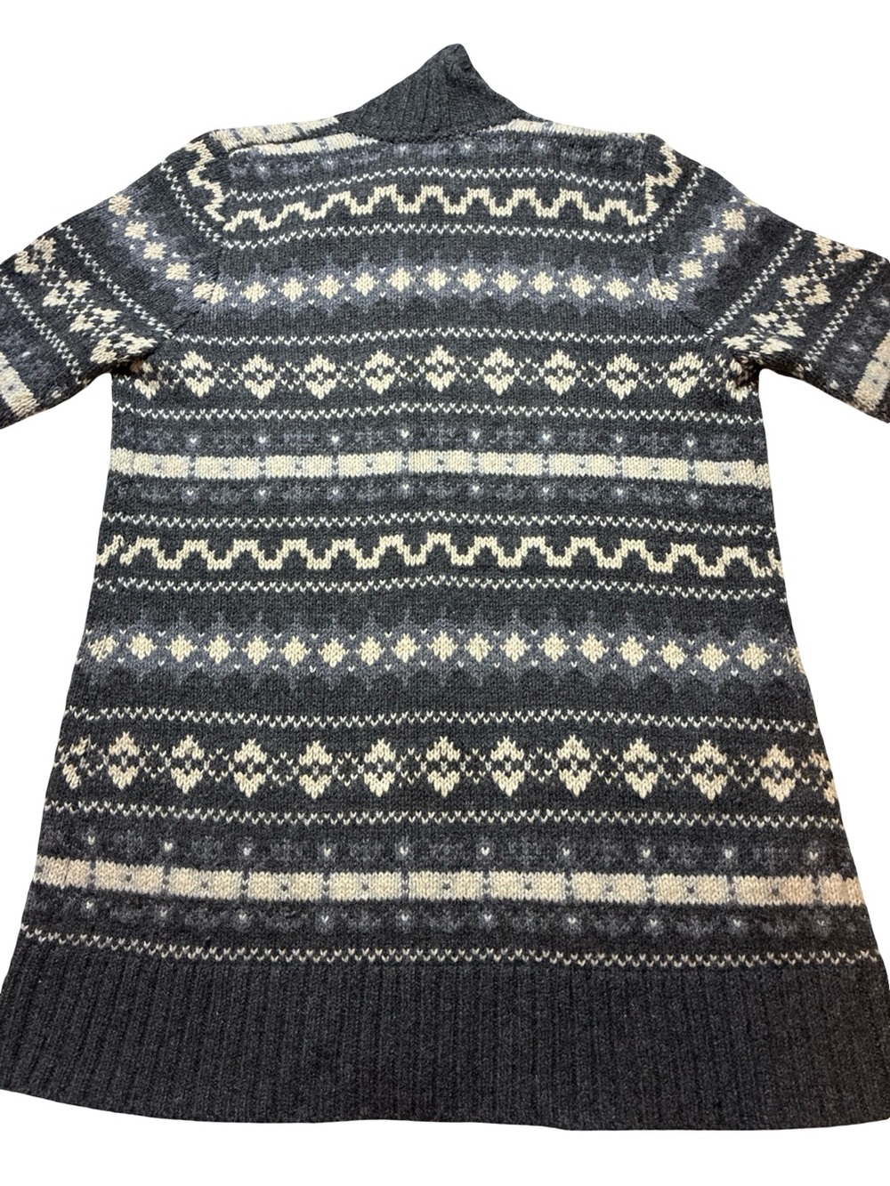 L.L. Bean 100% Lamb's Wool Cardigan Fair Isle Gray Long Women’s Large 0675 - Picture 8 of 8